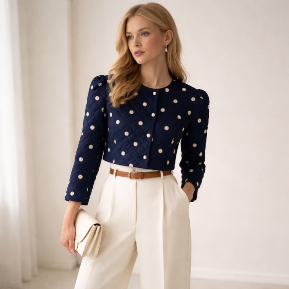 Maggy London Jackets & Blazers - Maggy London Silk Cropped Pearl Print Blazer
